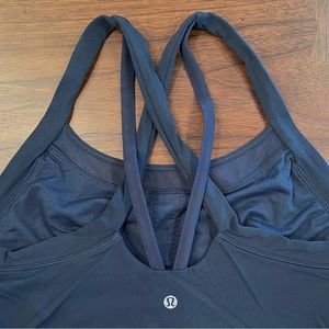 Navy blue Lululemon workout tank with built-in bra.